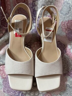 Coach Cream Square-Toe Ankle-Strap Block Heels